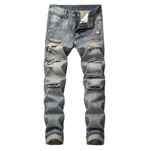 <span class=keywords><strong>Jeans</strong></span> de Hombre Ajustados Personalizados de Fábrica China, Cintura Media, Color Sólido, Lavado Claro Medio, Estilo Recto con Agujeros para Todos - Product Image 2