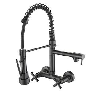 EW-grifo giratorio de latón negro para cocina, grifería de fregadero montada en la pared, gran oferta