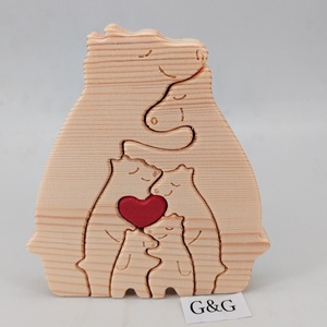 Set di Puzzle in Legno Personalizzato con Incisione, Famiglia di Orsi Madre e Figlio, Decorazione per la Casa, Regalo Fai-da-Te per la Festa della Mamma - Product Image 3