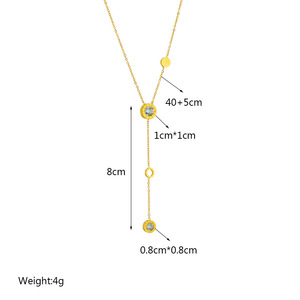 Simple Gold Circle Tassel Rhinestone Chain Necklace Geometric Bezel Setting Clavicle Jewelry - Product Image 4