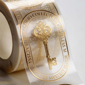 Adesivi Trasparenti di Lusso con Foglia d'Oro, Etichette Trasparenti Personalizzate con Stampa a Caldo per Confezioni Cosmetiche - Product Image 1