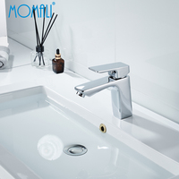 Grifo de Lavabo Contemporáneo Momali de Latón con Cartucho Cerámico, Monomando de Agua Fría y Caliente para Montaje en Encimera
