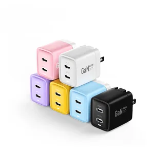 Grosir pengisi daya Dinding Universal Tipe C PD USB-C ganda 40W GAN pengisi daya ponsel Port Super Mini USB C pengisi daya dinding