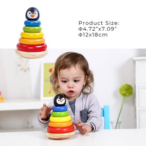 TOOKYTOY Trẻ Em & Chriden Thủ Công Dễ Thương Bằng Gỗ Chim Cánh Cụt <span class=keywords><strong>Stacker</strong></span> - Product Image 3