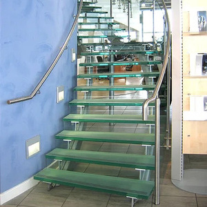 บันไดแบบหมุนเวียนทันสมัยบันไดกระจกนิรภัยบันไดโค้งด้วยราวบันไดกระจกโค้ง - Product Image 4