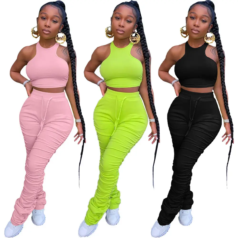 Custom LOGO loungewear women set two pieces tracksuit women stacked sweat pants casual clothing