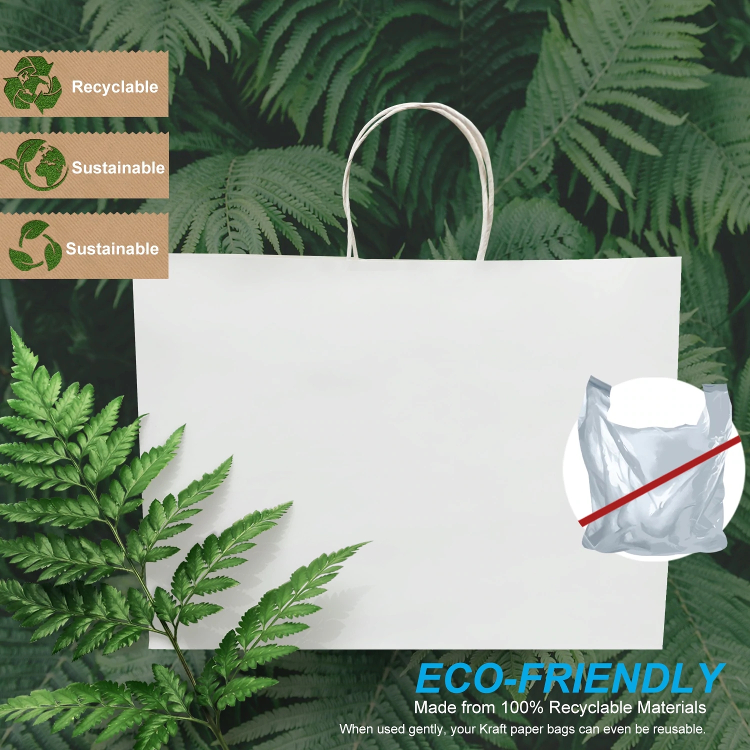 White Kraft Paper Bags with Twisted Handles 16x6x12 inches