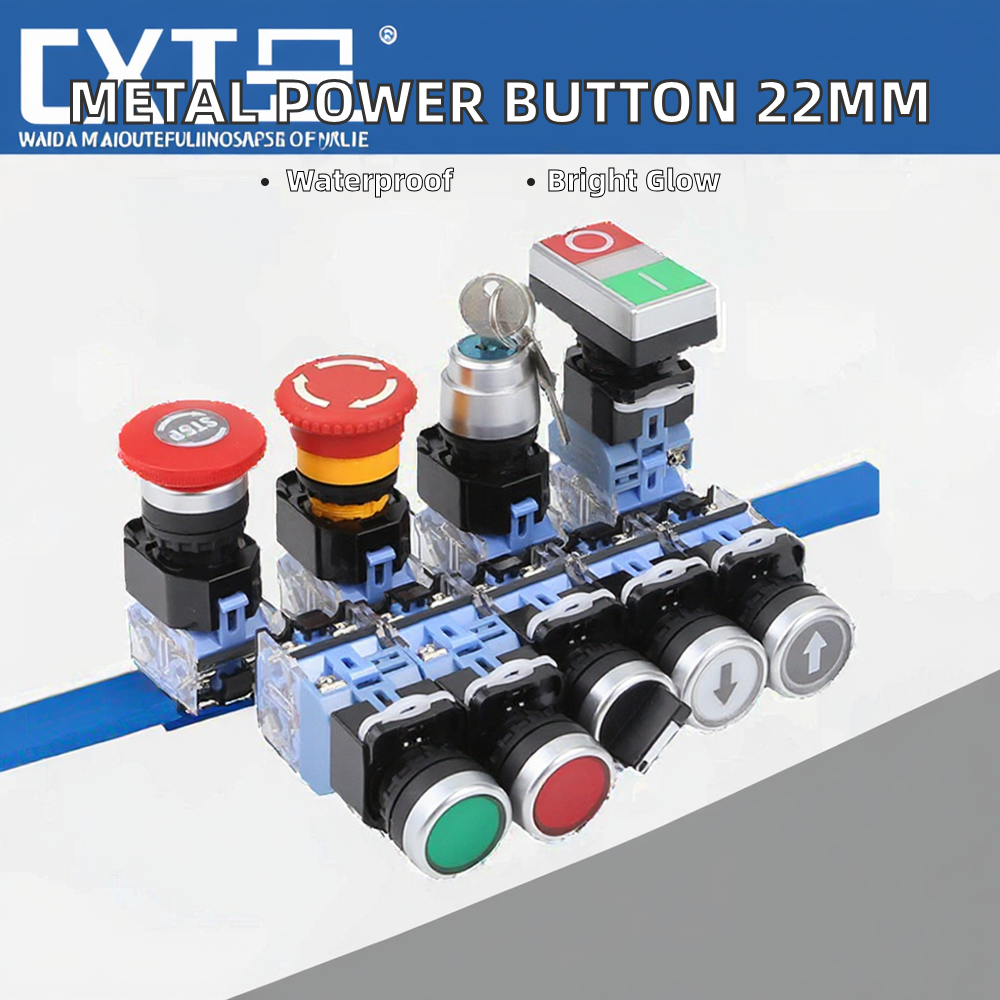 LVMA XB2 Self-Resetting Electronic Power Button Switch 22mm Mushroom Head Metal Push Button 5A Max. 220V IP65 LED 1NO 1NC