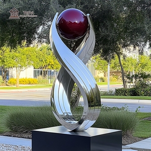 Personalizzato moderno e semplice arte astratta statua in acciaio inox linea e palla sculture per il giardino - Product Image 3