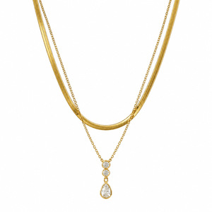 Collar de Doble Capa con Colgante de Lágrima, Cadena de Espiga, Acero Inoxidable, Estilo Bohemio, Joyería de Moda para Mujer, Collar Bohemio - Product Image 4