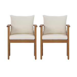 Modern Outdoor <b>Dining</b> Chairs Set of 2 Acacia Wood Patio <b>Armchair</b> with Natural Wickers Cream Washable Cushion Adjustable Height - Product Image 2