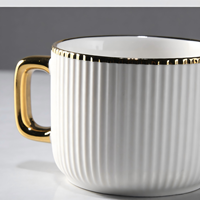 32 Piece Porcelain Dinnerware Set with Gold Rim Embossed Striped Design Plates Bowl Cups&Saucers Luxury Restaurant Tableware Set