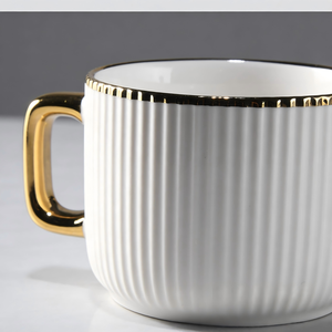 32 Piece Porcelain Dinnerware <strong>Set</strong> with Gold Rim Embossed Striped Design Plates Bowl Cups&amp;Saucers Luxury <strong>Restaurant</strong> Tableware <strong>Set</strong> - Product Image 3
