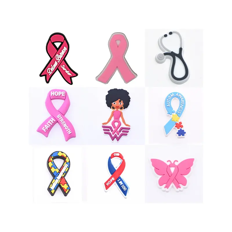 2024 venta al por mayor encanto de zueco de cáncer de mama apto para Zueco Rosa encanto de zueco personalizado encanto de zueco enfermera zapato pegatina