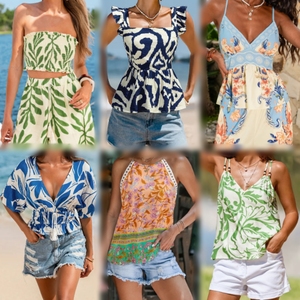 Lote al por mayor de blusas y tops de verano surtidos para mujer: camisetas, halter y tops de punto. - Product Image 2