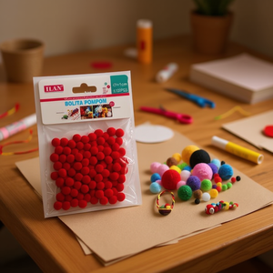 Ilan Bolita Pompom 1.0Cm Rouge 100Pcs Décorations Artisanales - Product Image 2