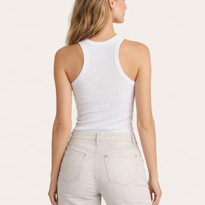 <span class=keywords><strong>Canotta</strong></span> <span class=keywords><strong>Bianca</strong></span> in Cotone <span class=keywords><strong>a</strong></span> <span class=keywords><strong>Costine</strong></span> per Donna, Casual Estiva, Produzione Personalizzata all'Ingrosso - Product Image 3