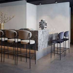 Silla de Bar de restaurante de terciopelo azul, taburete de Bar alto con cubierta de Metal, silla de comedor de nave moderna, muebles de comedor, silla de Taburete - Product Image 3