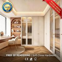 Dressing moderne crème sur mesure, bureau et coiffeuse, armoire de chambre pour filles avec éclairage LED intégré, mobilier sur mesure pour toute la maison