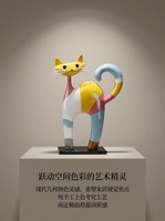 Harz-Katzenfigur im Dopamin-Stil, Farbblock-Heimdekoration für Wohnzimmer, Arbeitszimmer oder Eingangsbereich, Kreatives Geschenk, Kunsthandwerk