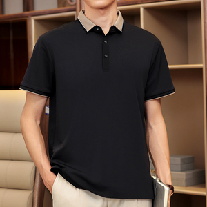 2025 mùa hè mới thời trang nam nữ áo polo chống nhăn vải dệt kim co giãn không biến dạng màu tương phản golf ngắn - Product Image 4