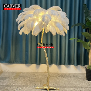Villa di lusso soggiorno decorazione dal <span class=keywords><strong>pavimento</strong></span> al <span class=keywords><strong>soffitto</strong></span>, ristorante alberghiero francese di fascia alta, <span class=keywords><strong>lampada</strong></span> da terra con piume di struzzo - Product Image 6