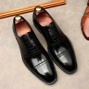 Zapatos de cuero auténtico hechos a mano de alta calidad para hombre, zapatos de vestir de cuero Natural tallados para hombre, zapatos de vestir Oxford para hombre - Product Image 2
