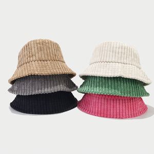 Autumn Winter New Thick Striped Corduroy Polyester <b>Light</b> <b>Board</b> Fisherman Women's Trendy Outdoor Street Bucket Hat Sun Protection - Product Image 2