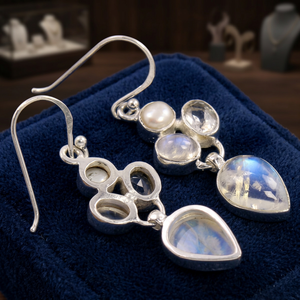 Women's 925 Sterling <b>Silver</b> <b>Stud</b> Earrings Collection Handmade Multicolour with Pearl Moonstone for Engagement Wedding Party Gift - Product Image 3