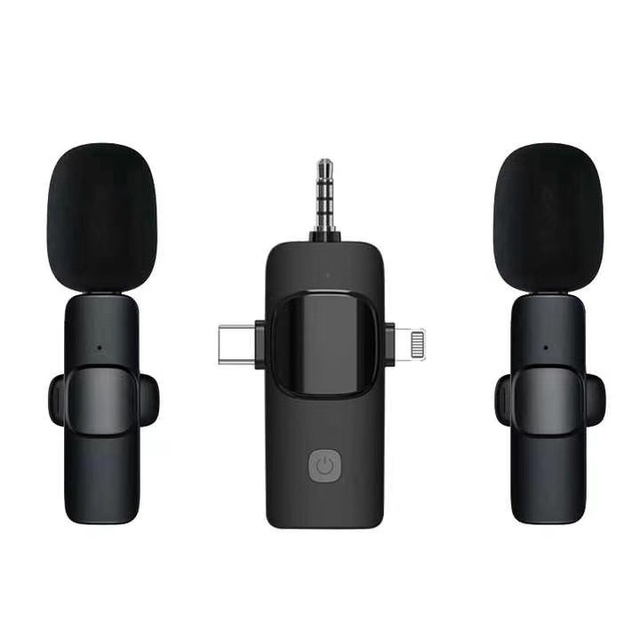 Live Streaming Studio Equipment 3 in 1 Wireless Clip Lavalier Microphone Vlogging Kit Mini Portable Lapel Mic