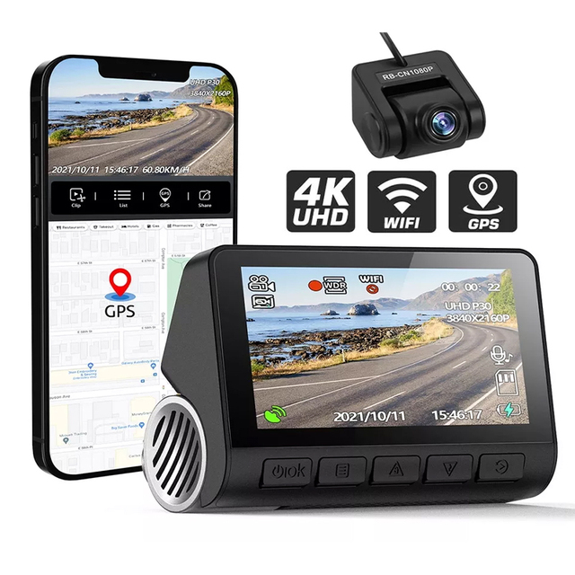3'' 4K Dual Dash Cam - GPS/WiFi, Night Vision, Parking Mode, Loop Recording for 24/7 Protection
