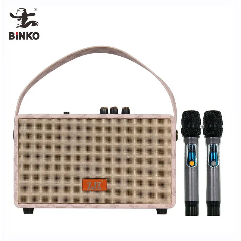 Binko 4''gadgets de mode haut-parleur de boîte à musique karaoké rétro en bois avec micro et bocinas haut-parleurs de son de fête portables à dent bleue