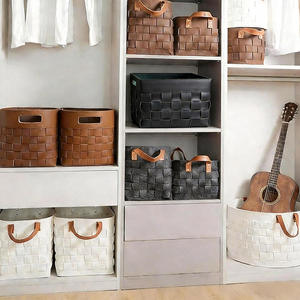 Panier de rangement multifonction en <span class=keywords><strong>cuir</strong></span> tressé rectangulaire moderne pour l'organisation des vêtements et les vêtements sales - Product Image 6