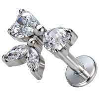 Piercing Labret en Titane ASTM F136 G23 avec Nœud Papillon et Cœur, Zircon Cubique Marquise, Filetage Interne, pour Cartilage, Tragus, Hélix