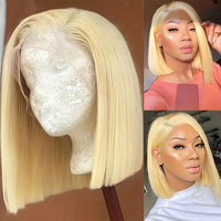 Perruques Bob Blondes 613 Sans Colle en Cheveux Humains en Gros, Perruque Courte 613 en Cheveux Humains Vietnamiens avec Dentelle Frontale à Prix de Gros pour Femmes Noires