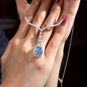 Colliers de mode en or blanc et rose 18 carats avec diamants de laboratoire bleus, décorations/pendentifs pour femmes - Product Image 2