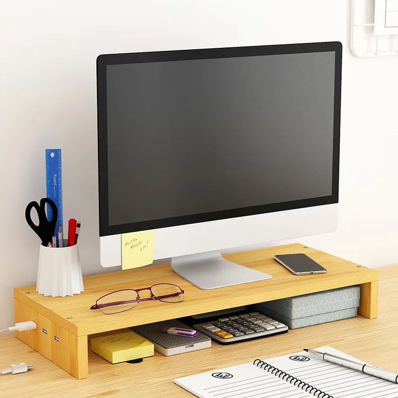 2-ярусная деревянная панель белого цвета, подставка для монитора, офисный настольный монитор, компьютер с USB