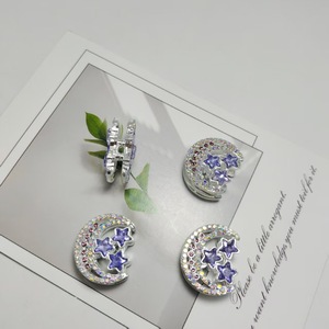 Pendientes de plata de ley con forma de luna y estrella, con diamantes de imitación, para accesorios de joyería DIY, pendientes de moda unisex - Product Image 3