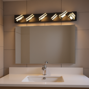 Applique murale LED moderne à 6 lumières, 40 pouces, en fer noir, éclairage de miroir de salle de bain à intensité variable - Product Image 2