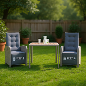 Set Bistrot Grigio per Esterni, Arredamento da Giardino a 2 Posti in Rattan Contemporaneo Resistente alle Intemperie - Product Image 2