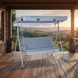 Chaise suspendue de jardin en acier gris 3 places 170x113x154 cm Balançoire de patio suspendue pour usage extérieur Matériel métallique - Product Image 2
