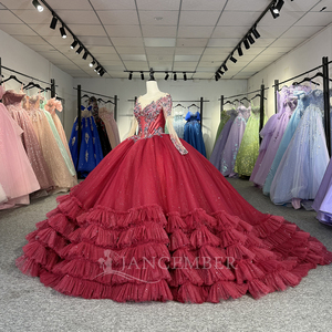 Jancember 1285 Glamorous Borgoña Ball Gown con adornos brillantes Birthday Quinceanera Dress - Product Image 2