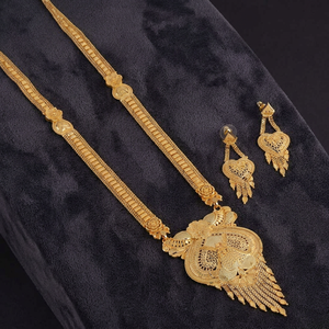 Ensemble de bijoux fantaisie en gros plaqué or 14K, 18K, 24K, en laiton rempli d'or, motif floral traditionnel, long et élégant - Product Image 6