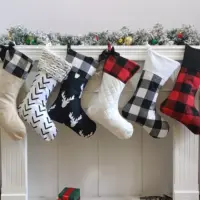 Personalized Buffalo Christmas Plaid Stockings with Bow Farmhouse Luxury Christmas Stocking Fur Cuff