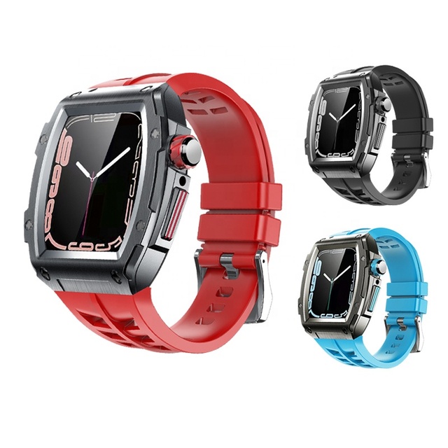 on Sale Modification Kit Metal Case for iWatch Series 9/8/7/6/5/4/SE 44mm/45mm Apple Watch Silicone Rubber Strap