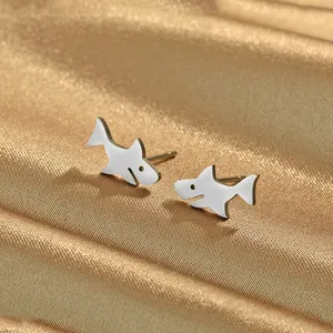 Mini Stainless Steel Shark Stud Earrings for Women Lovely Animal Jewelry Earring Cartoon Whale Fish Ear Piercing