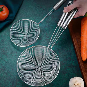 Stainless Steel Large Kitchenware Set Flat Bottom Colander Frying Strainer Flat Bottom Oil Soup Leak-Proof Metal <b>Utensils</b> - Product Image 6