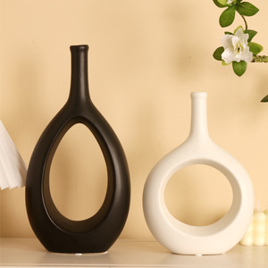 Jarrón de Cerámica Moderno y Sencillo en Blanco y Negro, Adornos de Lujo Ligero <span class=keywords><strong>para</strong></span> Decoración del Hogar, Sala de Estar y Mueble de TV - Product Image 1