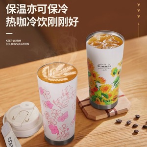 Mug de voyage isotherme sous vide 500 ml, motif floral, revêtement émaillé, intérieur en acier inoxydable 316, extérieur en acier inoxydable 201, couvercle en PP, avec cordon de transport - Product Image 3