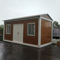 Maison conteneur préfabriquée à toit en pente, motif grain de bois, maisonnette modulaire démontable, cabane préfabriquée mobile pour jardin